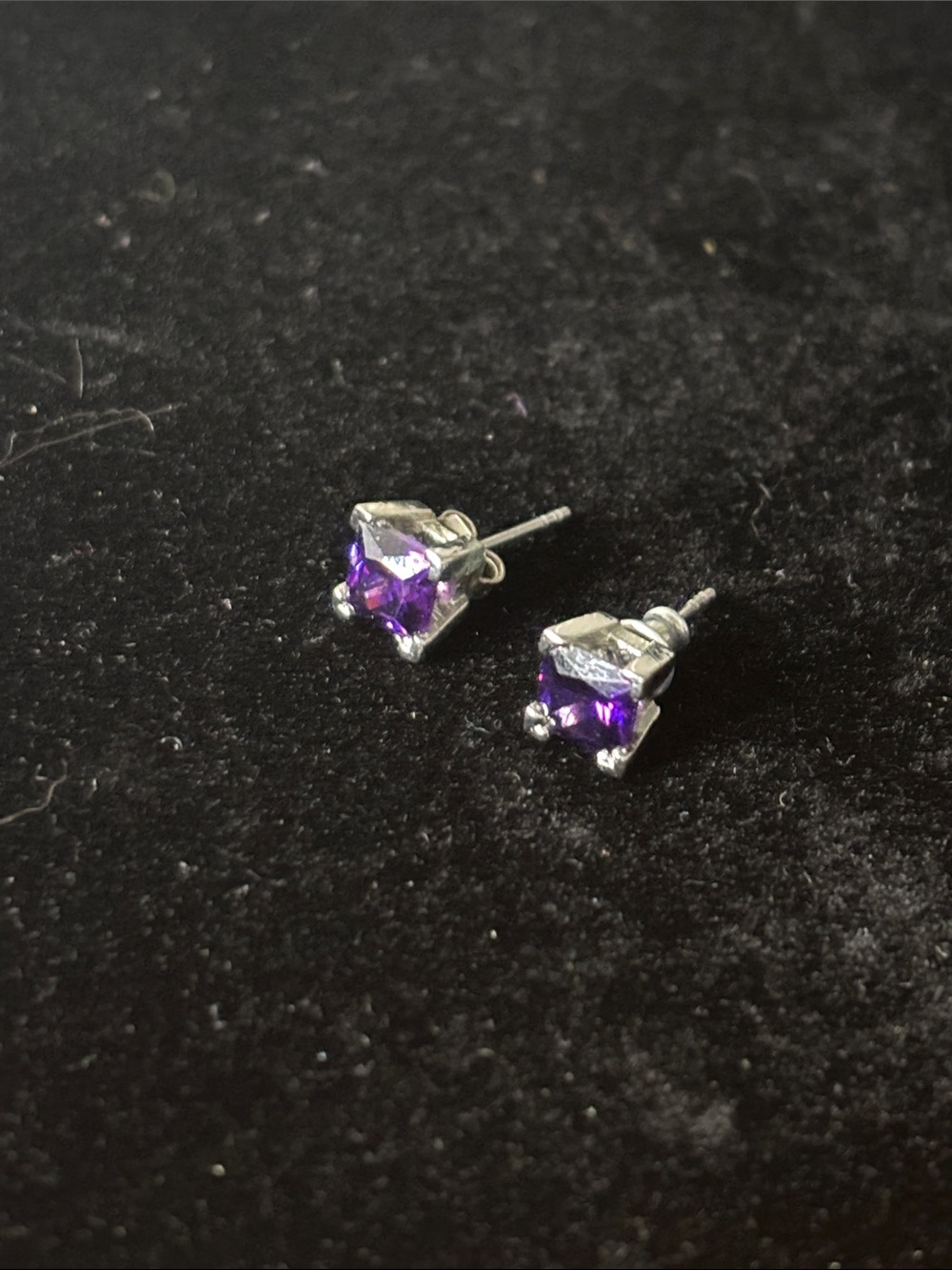 Silver-Tone Purple Cubic Zirconia Stud Earrings